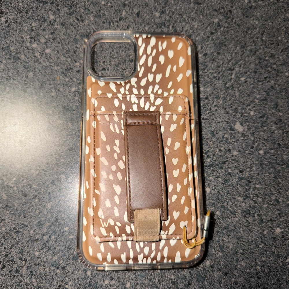 WALLI iPhone 15 plus detachable Brown and White Patterned wallet Phone Case